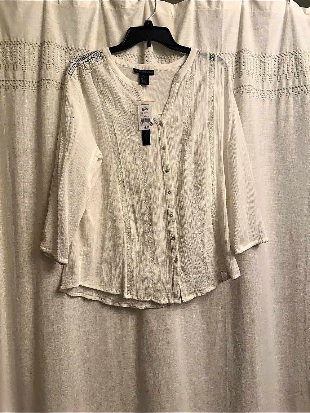 Preswick & Moore Cotton Embroidered Blouse in White Size Large NWT